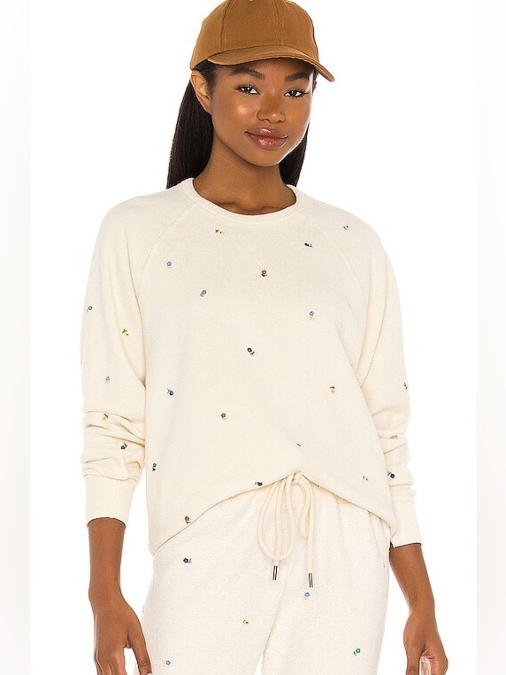 The Great Sherpa College Floral  Cream Embroidered Sweatshirt Washed White